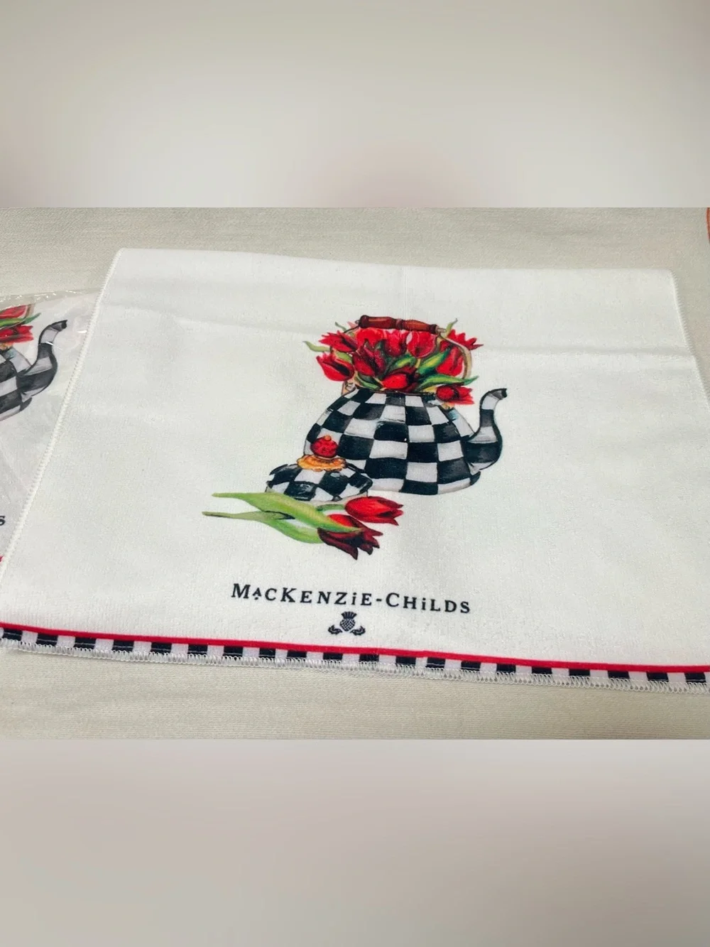 New - MacKenzie Childs Tea Kettle Check Dish Towel - set of 4